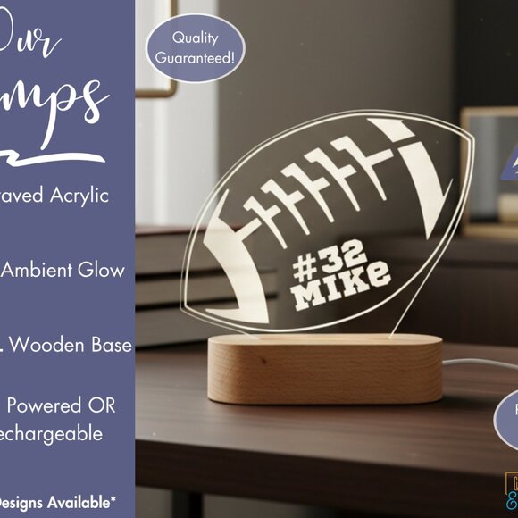 American Football Night Light – Personalized LED Sports Decor Lamp - Picture 3 of 8